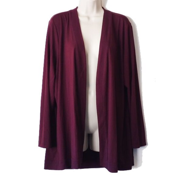 J Jill Wearever Collection Fine Knit Open Front Cardigan XL Burgundy Purple - Picture 1 of 6